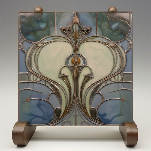 Art Nouveau Elegance Jade Bronze Ceramic Tile