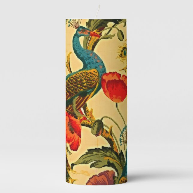 Art Nouveau Elegance: Sidewall, The Peacock, 1896 Pillar Candle (Front)