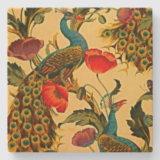 Art Nouveau Elegance: Sidewall, The Peacock, 1896 Stone Coaster (Front)