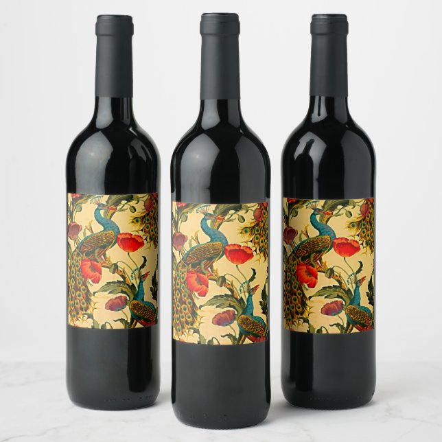 Art Nouveau Elegance: Sidewall, The Peacock, 1896 Wine Label (Bottles)
