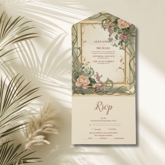 Art Nouveau Elegant Botanical Wedding All In One Invitation (Creator Uploaded)