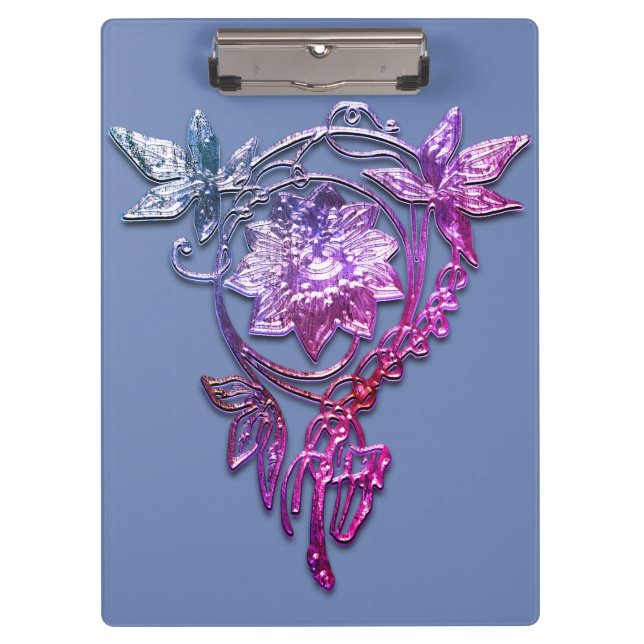 Art nouveau elegant floral jewel purple pink clipboard (Front)