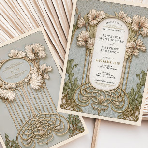 Art Nouveau Elegant Floral Motif Wedding Invitation