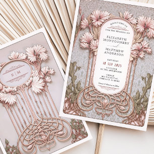 Art Nouveau Elegant Floral Motif Wedding Invitation