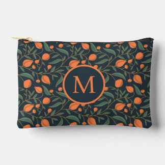 Art Nouveau Elegant Floral Orange and Navy Accessory Pouch