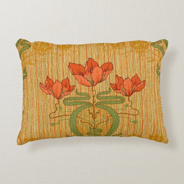 Art nouveau elegant floral poppy flowers victorian accent pillow (Front)