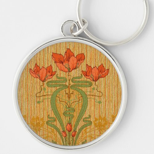 Art nouveau elegant floral poppy flowers victorian keychain