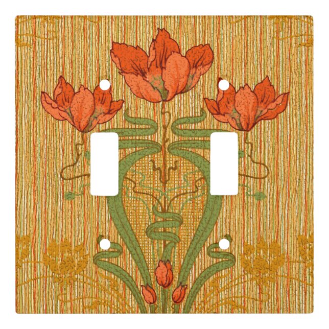 Art nouveau elegant floral poppy flowers victorian light switch cover (Front)