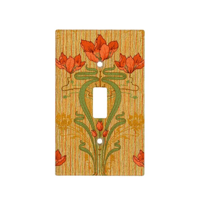 Art nouveau elegant floral poppy flowers victorian light switch cover (Front)