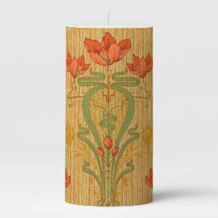 Art nouveau elegant floral poppy flowers victorian pillar candle