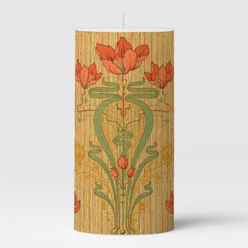 Art nouveau elegant floral poppy flowers victorian pillar candle
