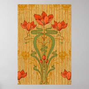 Art nouveau elegant floral poppy flowers victorian poster
