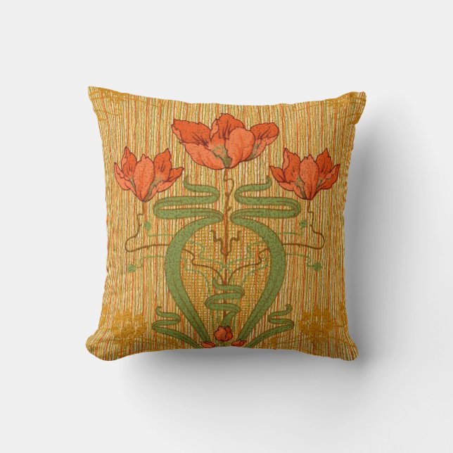 Art nouveau elegant floral poppy flowers victorian throw pillow (Front)