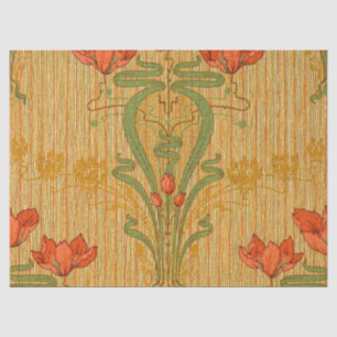 Art nouveau elegant floral poppy red gold green tissue paper