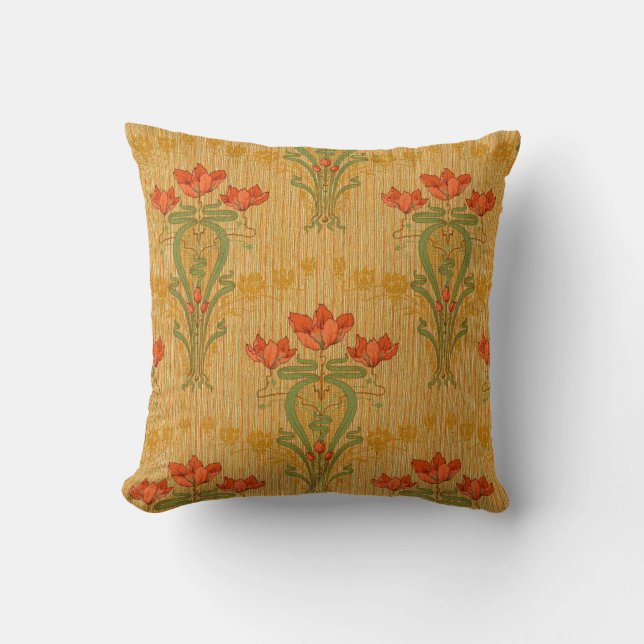 Art nouveau elegant floral poppy victorian gold  throw pillow (Front)