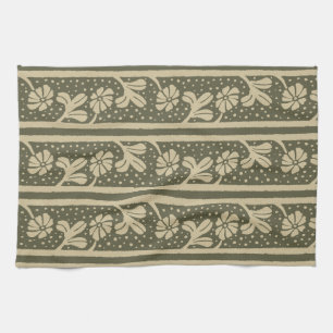 Art Nouveau Elegant Flowers Beige and Sage Green Kitchen Towel