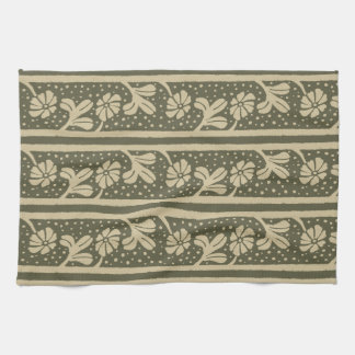 Art Nouveau Elegant Flowers Beige and Sage Green Kitchen Towel