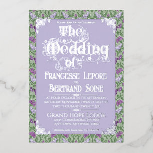Art Nouveau Elegant Lovebirds Lavender Foil Invitation