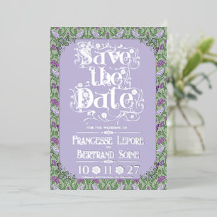 Art Nouveau Elegant Lovebirds Lavender Foil Invitation