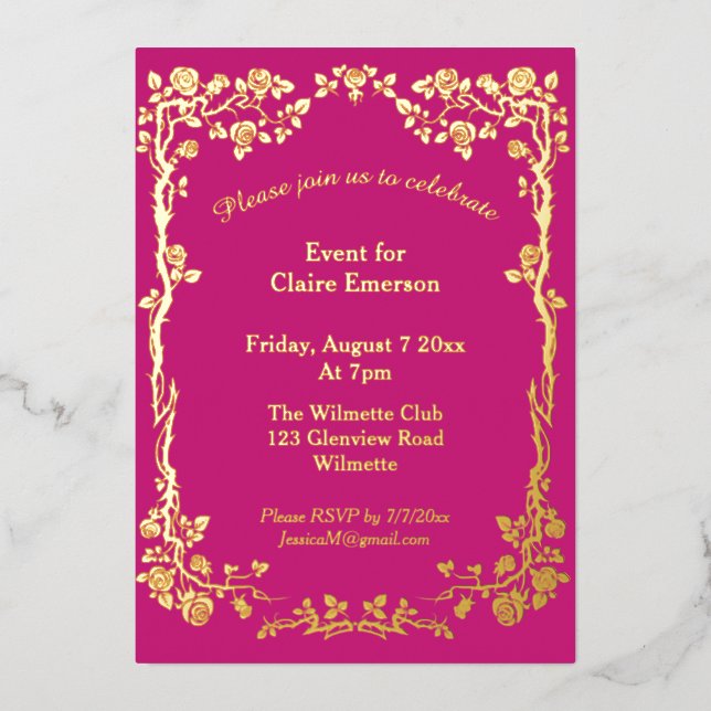 Art nouveau Elegant Rose Gilded Celebration Foil Invitation (Front)