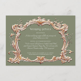 Art Nouveau Elegant Sage and Gold Wedding Details Enclosure Card