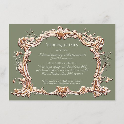 Art Nouveau Elegant Sage and Gold Wedding Details  Enclosure Card