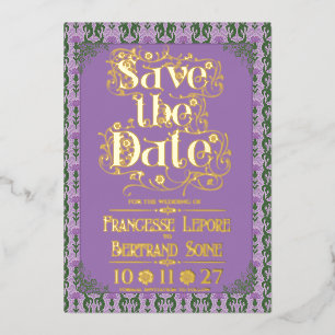 Art Nouveau Elegant Thistle Royal Lavender Foil Invitation
