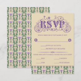Art Nouveau Elegant Thistle Vintage Yellow RSVP Card
