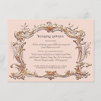 Art Nouveau Elegant Wedding Details Pink And Gold  Enclosure Card by VintageWeddings at Zazzle
