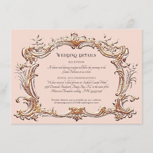 Art Nouveau Elegant Wedding Details Pink and Gold  Enclosure Card