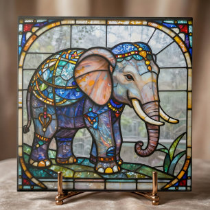 Art Nouveau Elephant Faux Stained Glass Mosaic Art Ceramic Tile