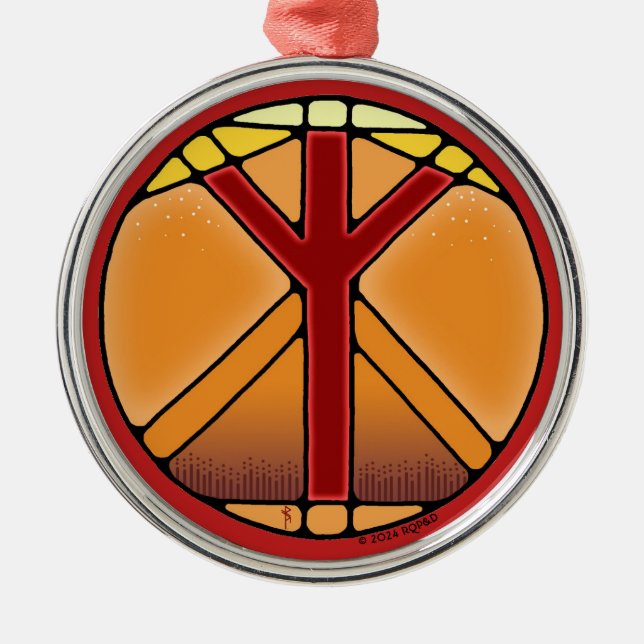 Art Nouveau Elhaz Rune of Protection Metal Ornament (Front)