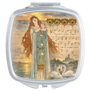 Art Nouveau Elsa Lohengrin Poster with Swans Compact Mirror