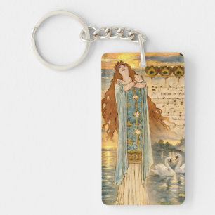 Art Nouveau Elsa Lohengrin Poster with Swans Keychain