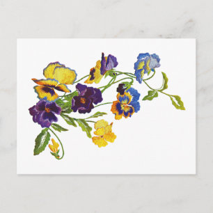 Art Nouveau Embroidered Pansies Postcard