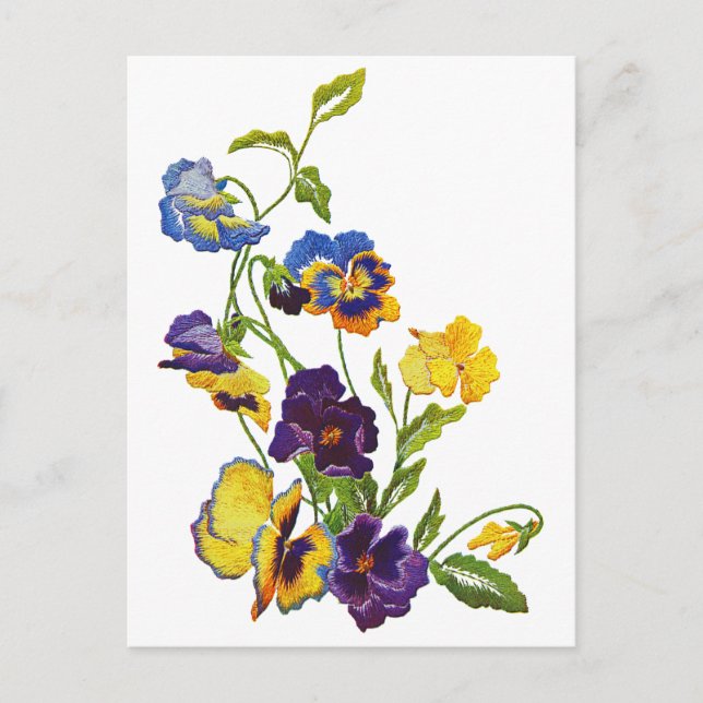 Art Nouveau Embroidered Pansies Postcard (Front)