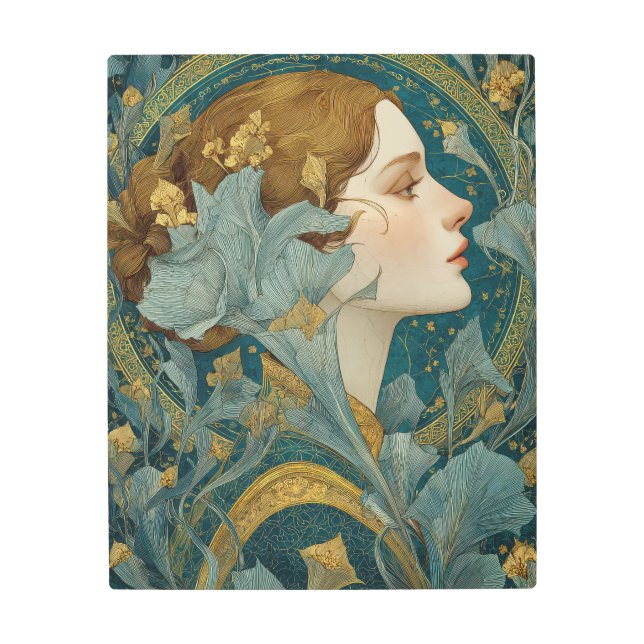 Art Nouveau Emerald Muse Metal Art Print (Front)