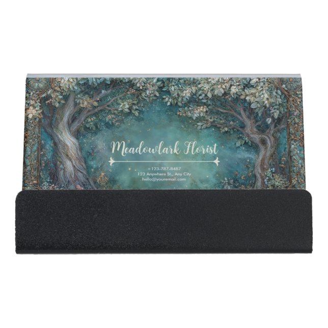 Art Nouveau Enchanted Forest Desk Business Card Holder (Front)