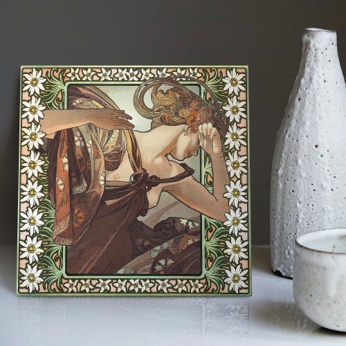Art Nouveau toile du Soir Mucha Edelweiss Decor Ceramic Tile