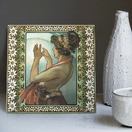 Art Nouveau &#201;toile Polaire Mucha Edelweiss Decor Ceramic Tile