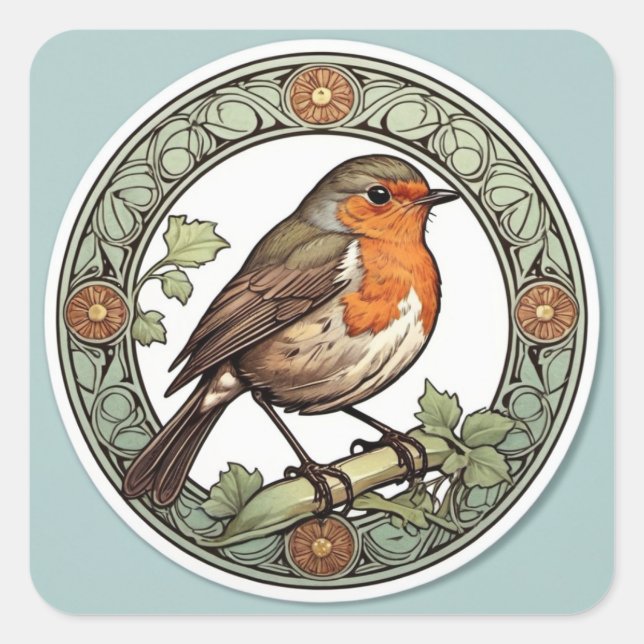 Art Nouveau European Robin Square Sticker (Front)