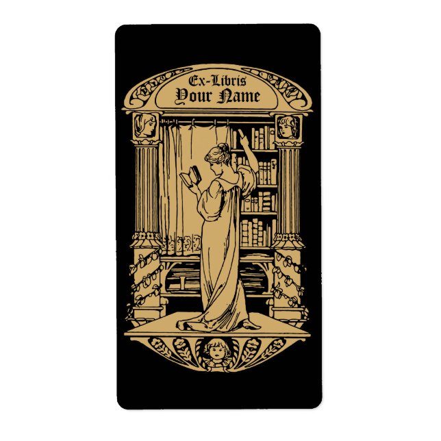 Art Nouveau Ex Libris Girl & Books Template Label (Front)