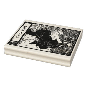 Art Nouveau Ex Libris Girl Writing Template Rubber Stamp