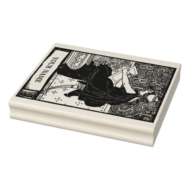 Art Nouveau Ex Libris Girl Writing Template Rubber Stamp (Stamp)