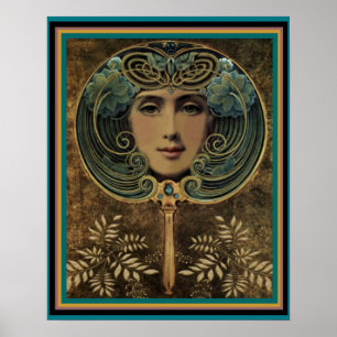 Art Nouveau Face in the Mirror 16 x 20 Poster
