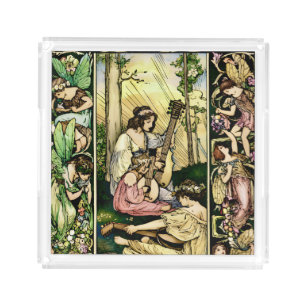 Art Nouveau Fairy Musicians Vintage Illustration  Acrylic Tray