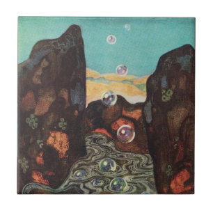 Art Nouveau Fantasy Bubbles in Canyon Decor Ceramic Tile