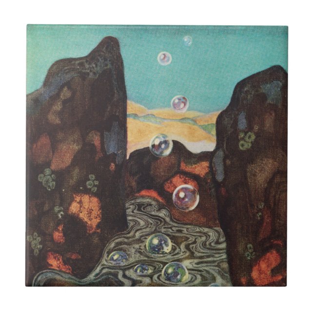 Art Nouveau Fantasy Bubbles in Canyon Decor Ceramic Tile (Front)