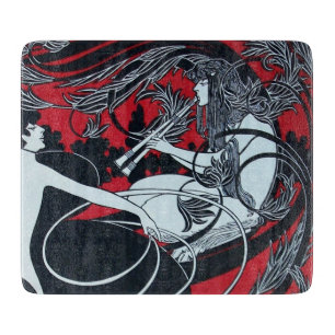 ART NOUVEAU FAUN Red Burgundy,Black White Cutting Board