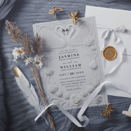 Art Nouveau Faux Embossed Swan Elegant Wedding Invitation
